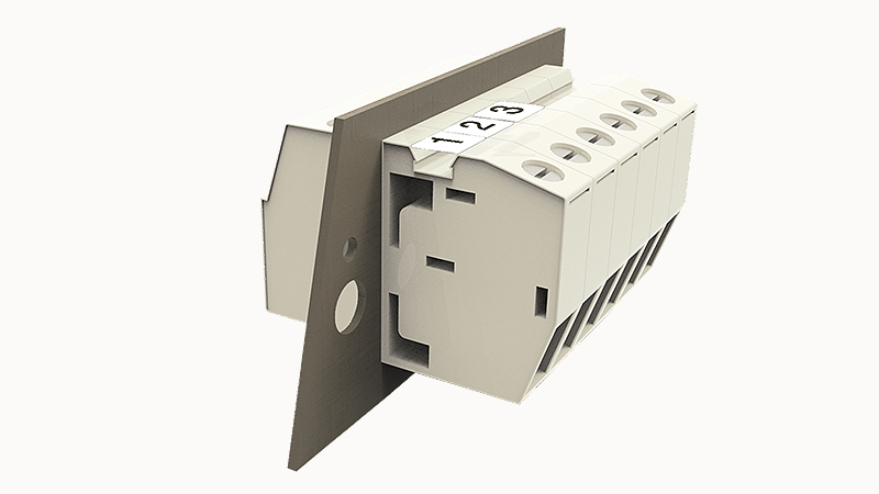 Клеммный блок DGH10-01P-11 - Клеммный блок, для прохода стенки, 1 полюс, сечение проводников: 0,5 - 16 мм кв., винтовая фиксация провода, 500V, 76А, цвет: серый, серия DGH10