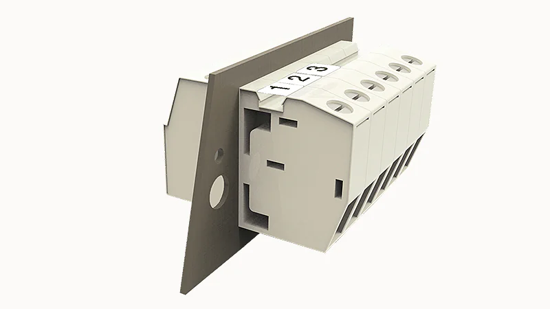 Клеммный блок DGH10-01P-11 - Клеммный блок, для прохода стенки, 1 полюс, сечение проводников: 0,5 - 16 мм кв., винтовая фиксация провода, 500V, 76А, цвет: серый, серия DGH10