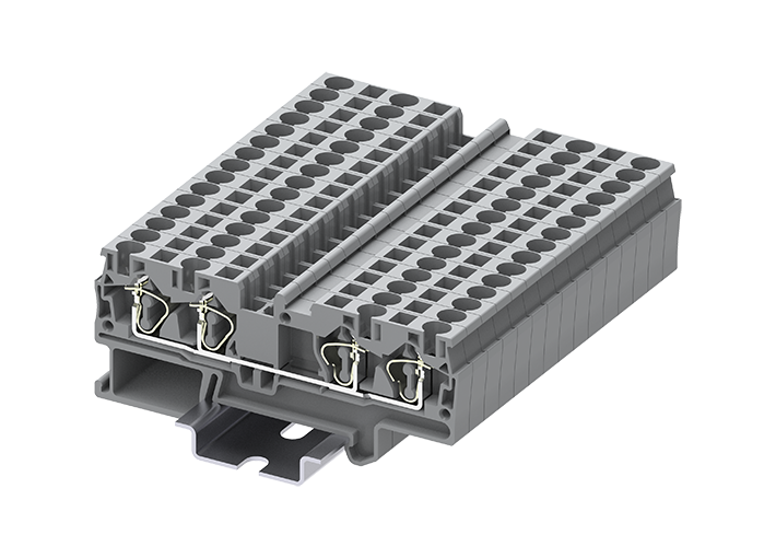 Проходная клемма TC4-4-GY - Проходная клемма, 4 точки подключения, пружинный, номинальное сечение: 4 мм кв., 32A, 800V, ширина: 6,2 мм, цвет: серый, тип монтажа: DIN 35