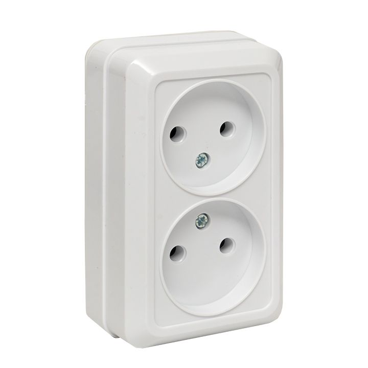 Рим Розетка 2-местная 10А без заземления белая ENR10-102-10