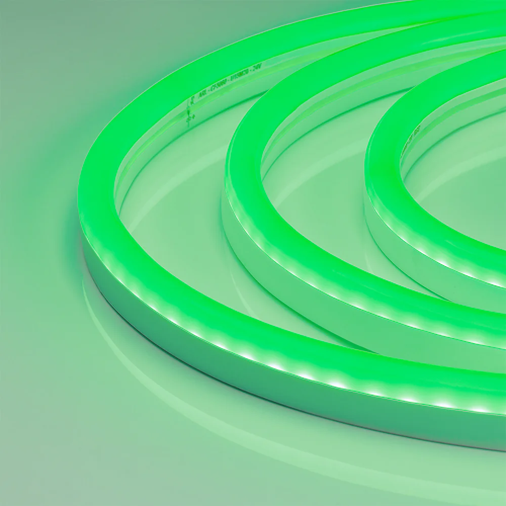 Гибкий неон ARL-NEON-2615GH-SIDE 24V Green 030869 - Гибкая герметичная лента (неон серии NEON), сечение 15х26 мм. Светодиоды SMD 2835 108 шт/м. Цвет свечения ЗЕЛЕНЫЙ, угол излучения 120°. Мощность 8 Вт/м, питание 24 В. Класс пылевлагозащиты IP65. Размеры 
