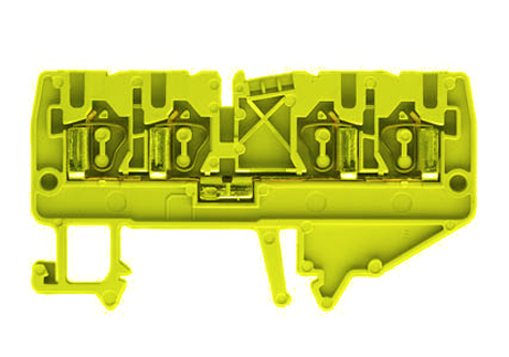 Клемма сдв. WKF 2,5/D2/2/35 GELB - Проходная клемма, 4 точки подключения, тип фиксации провода: пружинный, номинальное сечение: 2,5 мм кв., 24A, 800V, ширина: 5 мм, цвет: желтый, тип монтажа: DIN 35