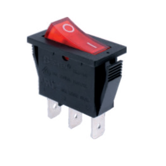 RK1-16 1X1N B/R"0-" - Выключатель клавишный ON-OFF с подсветкой цвет корпуса (черный) цвет кнопки (красный)