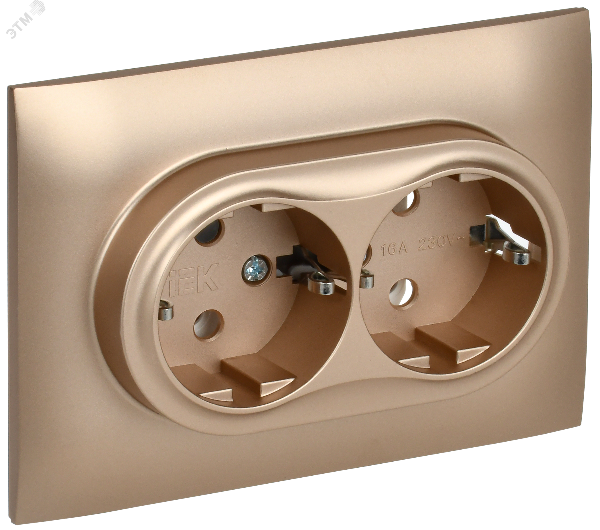 SKANDY Розетка 2-местная с заземлением без защитных шторок 16А в сборе SK-R08Sa песочный IEK SK-R21-16-K98-F