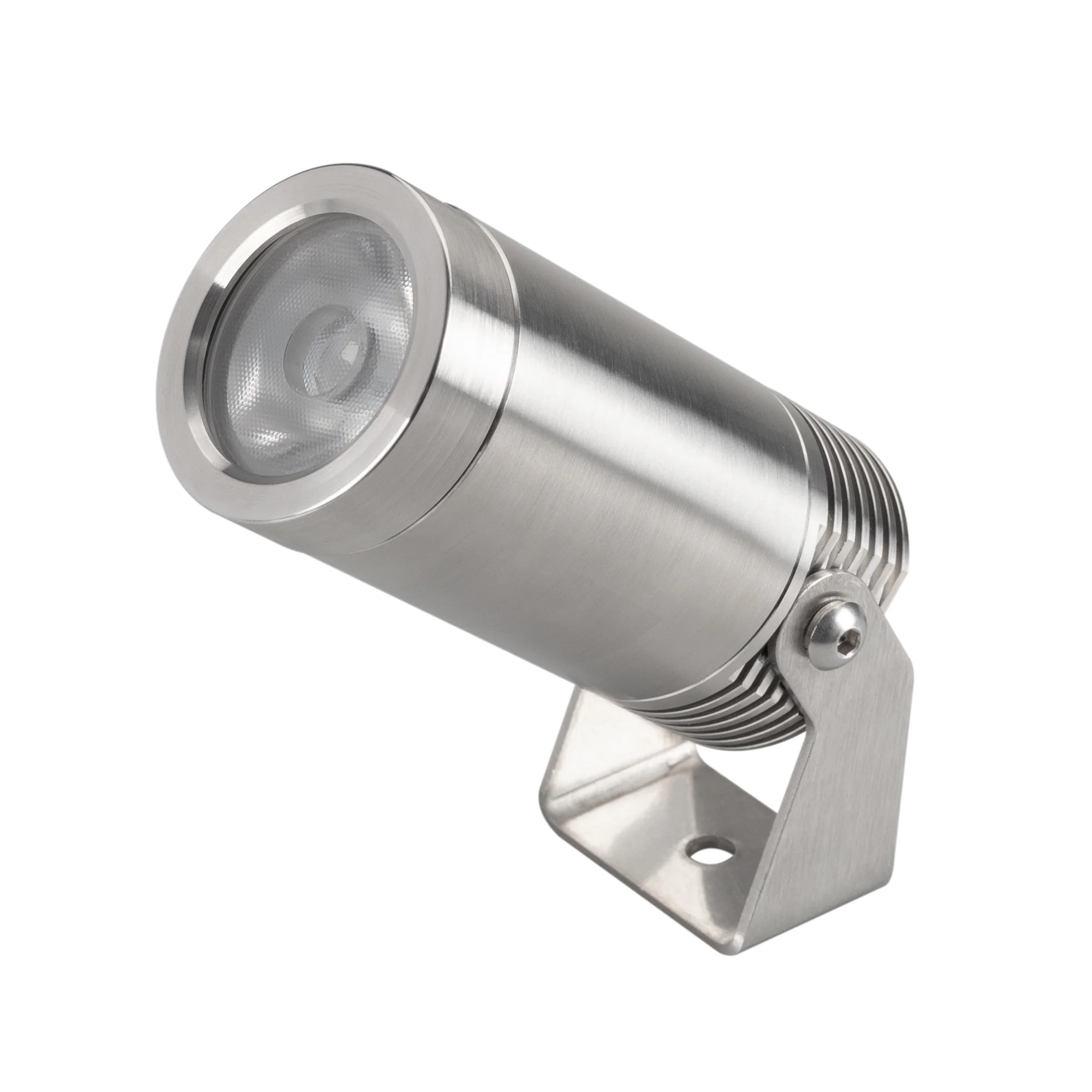 Светильник KT-WATER-R44-8W White6000 (SL, 24 deg, 12V) 032756 - Подводный светодиодный светильник, мощность 8Вт, угол освещения 24°, световой поток 550лм. Цвет БЕЛЫЙ 6000К. Влагозащищенный корпус IP68 - серебристая нержавеющая сталь AISI 316, экран закале