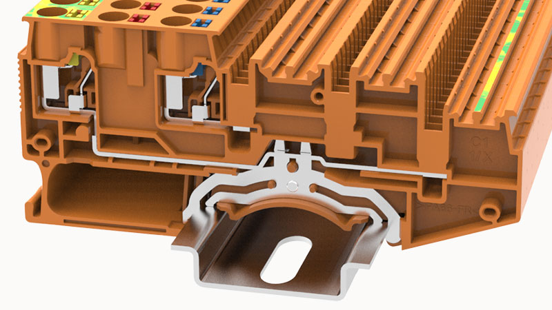 Многоконт. с заземл. клемма DSIO-IN 2.5/4-PE OG-01P-15 - Многоконтактная клемма,с заземлением, тип фиксации провода: Push-in,номинальное сечение: 2.5 мм кв., 20A, 250V,ширина: 7 мм, цвет: оранжевый, тип монтажа: DIN35