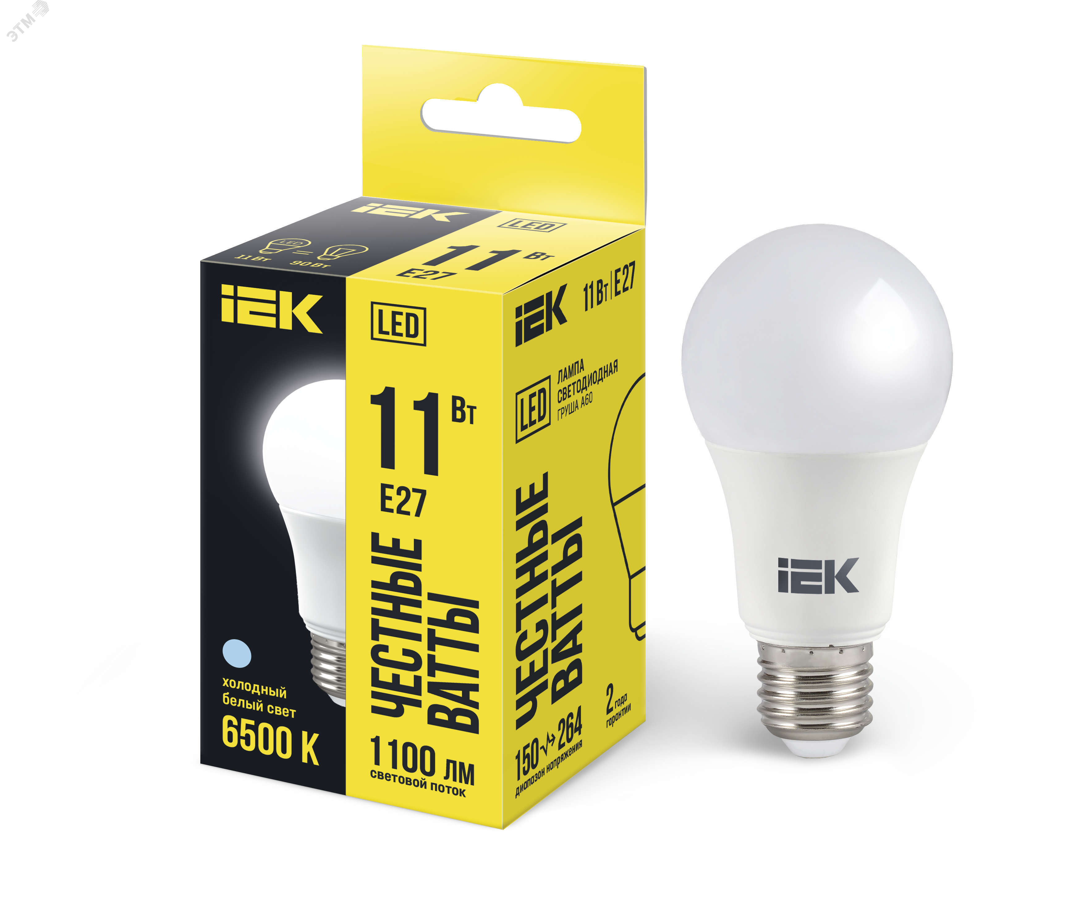 Лампа светодиодная ECO A60 11Вт грушевидная 230В 6500К E27 IEK LLE-A60-11-230-65-E27