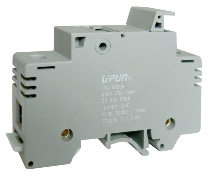 Предохранительная клемма UKJ-10RDN - Предохранительная клемма, 10X38, тип фиксации провода: винтовой, номинальное сечение: 10 мм кв., до 32A, 1000V, ширина: 17,5 мм, цвет: серый, тип монтажа: DIN 35