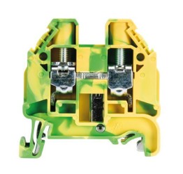 Клемма WT 10 PE - Заземляющая клемма, тип фиксации провода: винтовой, номинальное сечение: 10 мм кв., 1000V, ширина: 10 мм, цвет: желто-зеленый, тип монтажа: DIN 35