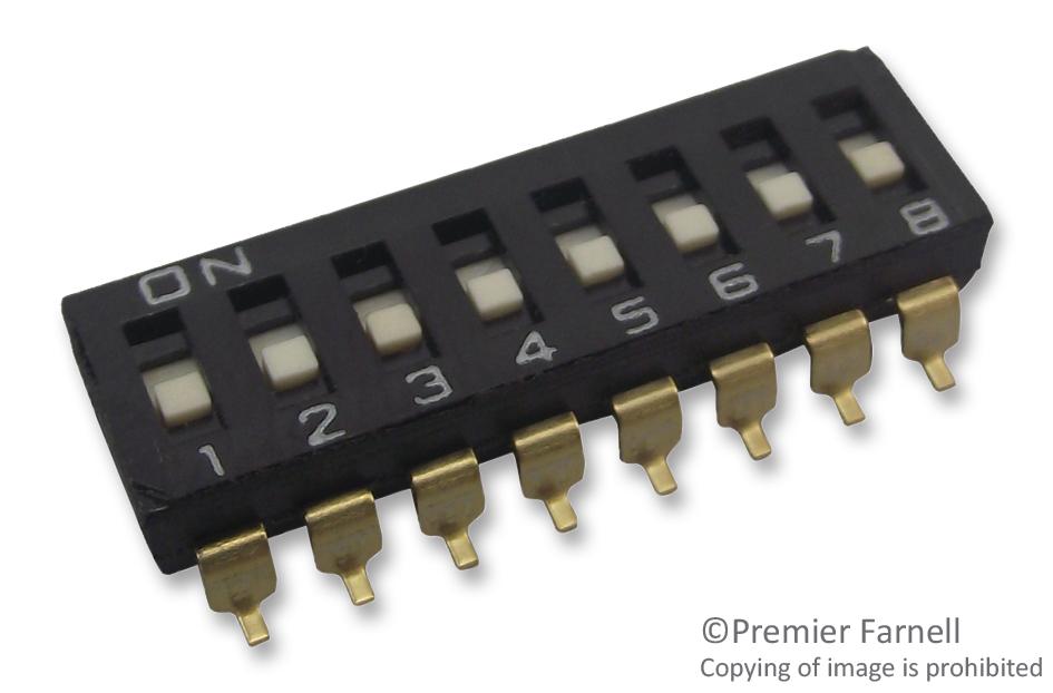 A6S8101H - Переключатель DIP 8 групп 0.025А 24В для поверхностного монтажа 1000 циклов шаг 2.54мм