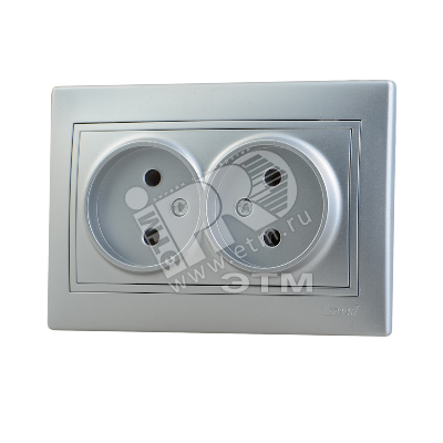 Розетка 2-м СП Mira 16А IP20 без заземл. со вставкой керамика сер. метал. 701-1010-128