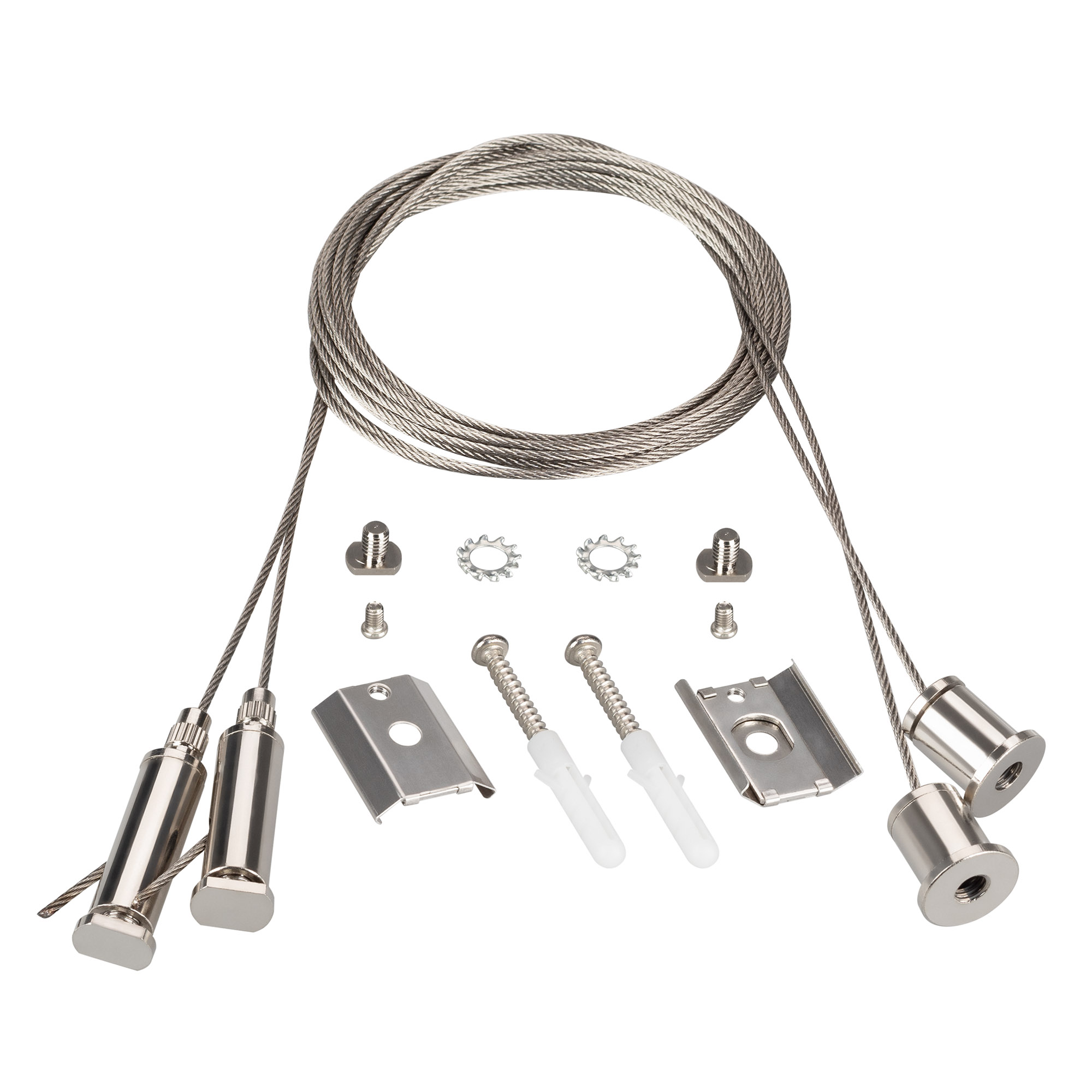 Подвес LINE-5075-HONEYCOMB 044889 - Набор для подвеса профиля LINE-5075-HONEYCOMB-2000. В комплекте: стальной тросик 2 метра - 2 шт., держатель - 2 шт., шуруп - 2 шт.  Цена за 1 комплект.