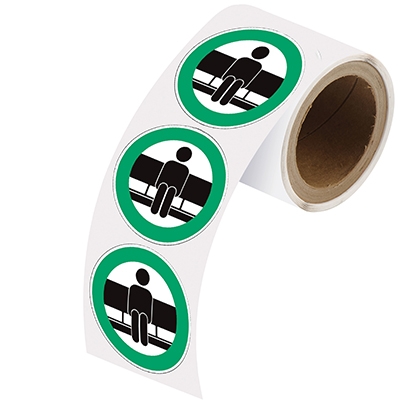 gws307515 - Знаки в рулоне "СИДИТЕ ЗДЕСЬ", PIC918, материал В-7539, белый глянцевый полиэстер, зелено-белый, диаметр 100 мм, 250 шт. в упак.