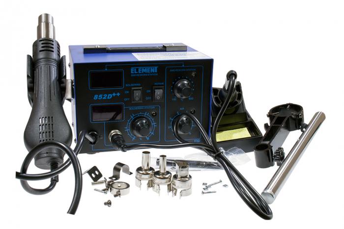 ELEMENT 852D++ - Станция паяльная термовоздушная + паяльник, с держателем фена