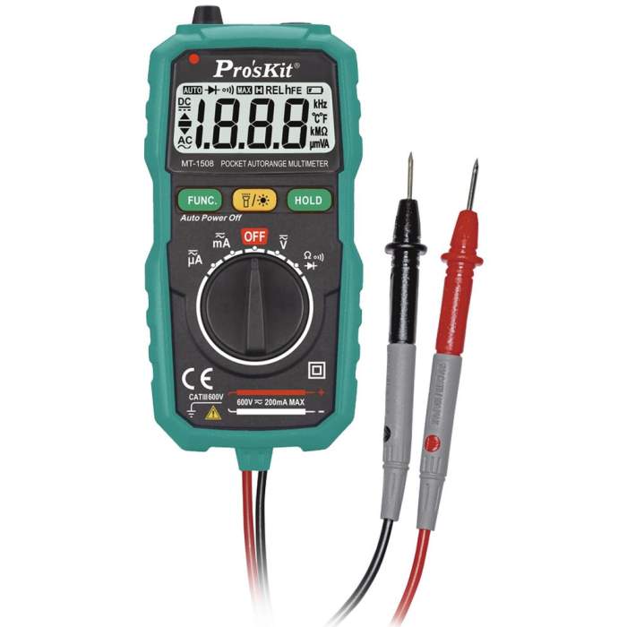 MT-1508 - Мультиметр цифровой компактный автомат, несъёмные щупы