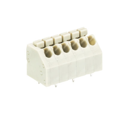 Клемма Wiecon 8562 N/ 6 OB HW - Клемма на печатную плату, подвод кабеля сверху, 6 полюсов, шаг: 3,50 мм, пружинная фиксация провода, без маркировки, 300V, 2A, цвет: серый, серия 8562 N / 2 OB HW