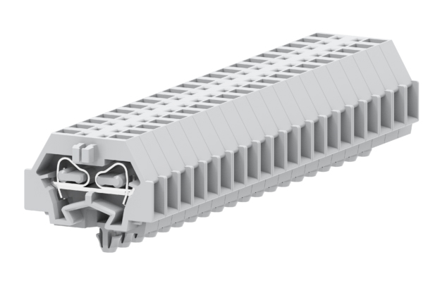 Клемма мини 241313 - Мини клемма, боковой подвод кабеля, 2 точки подключения в клемме, тип фиксации провода: пружинный, номинальное сечение: 2,5 мм кв., 24A, 500V, цвет: светло-серый, тип монтажа: защелки в панель