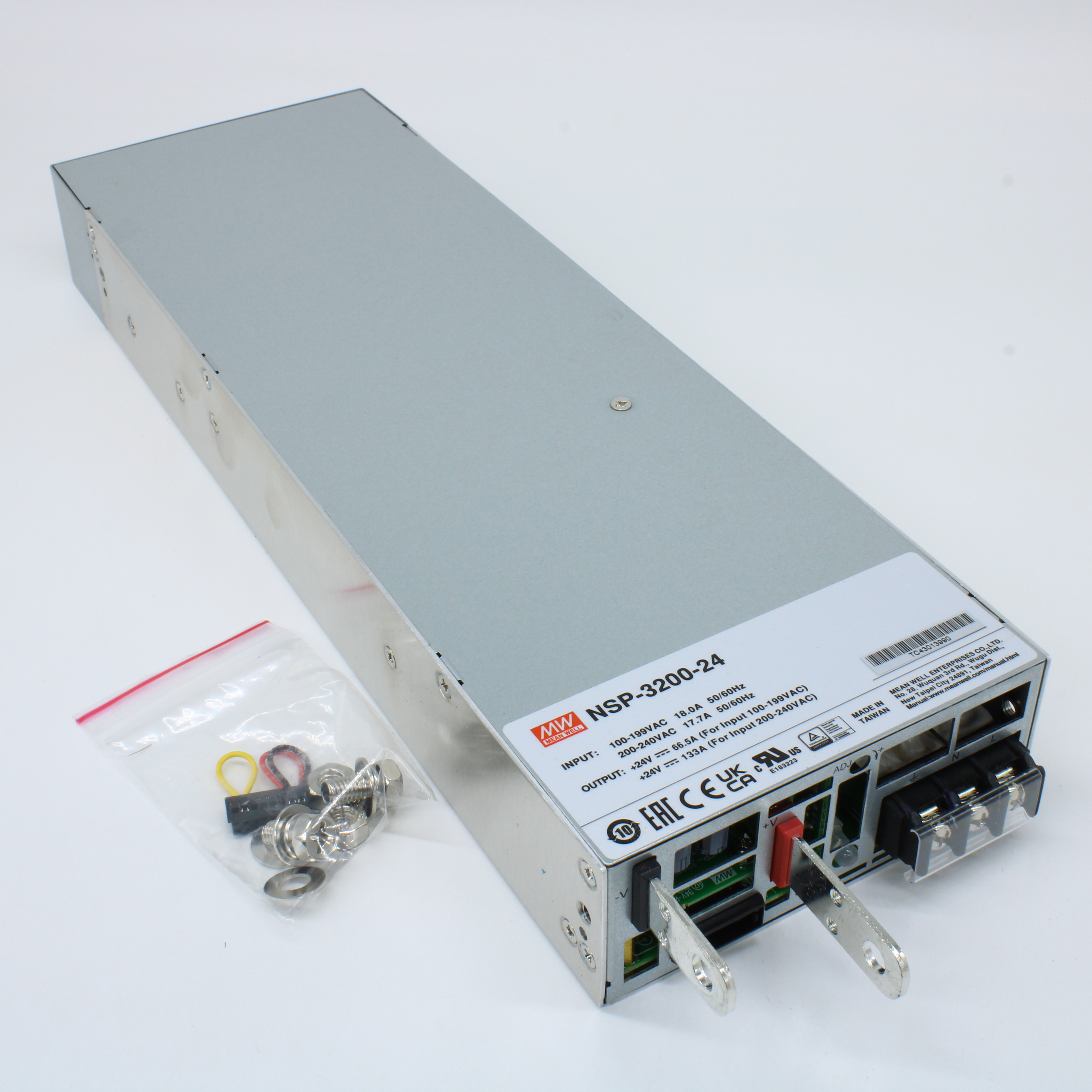 NSP-3200-24 - AC-DC, 3192Вт, выход 24В/0…133A, прогр.рег.23.5…30 В , вход 90…264В AC, 47…63Гц / 127…400 В DC, КПД 93.5%, изоляция 3000В AC, в кожухе 325.8x107x41мм, -20…+70°С, 2 вентилятора