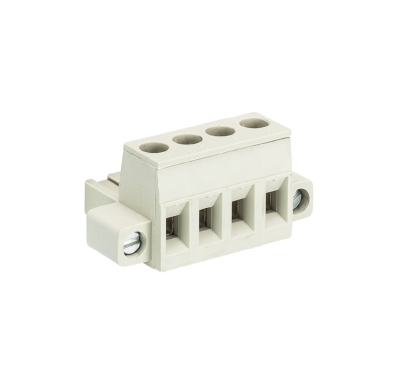 Розетка Wiecon 8213 B / 4 F OB - Розеточный разъем, угловой, на кабель, с монтажными фланцами, шаг 5,08 мм, 4 полюса, номинальное сечение: 2,5 мм кв., винтовая фиксация провода, 400V, 12А, без маркировки, цвет: серый, серия 8213 F OB