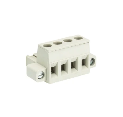 Розетка Wiecon 8213 B / 4 F OB - Розеточный разъем, угловой, на кабель, с монтажными фланцами, шаг 5,08 мм, 4 полюса, номинальное сечение: 2,5 мм кв., винтовая фиксация провода, 400V, 12А, без маркировки, цвет: серый, серия 8213 F OB