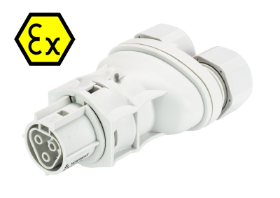 Сплиттер X6.031.4253.0 взрывозащита - Сплиттер, взрывозащищенный розеточный разъем на кабель диам. 6-10 мм, IP68(69k), 3 полюса, винтовая фиксация провода, номинальные характеристики: 250/400V, 20A, цвет: белый, серия RST Ex