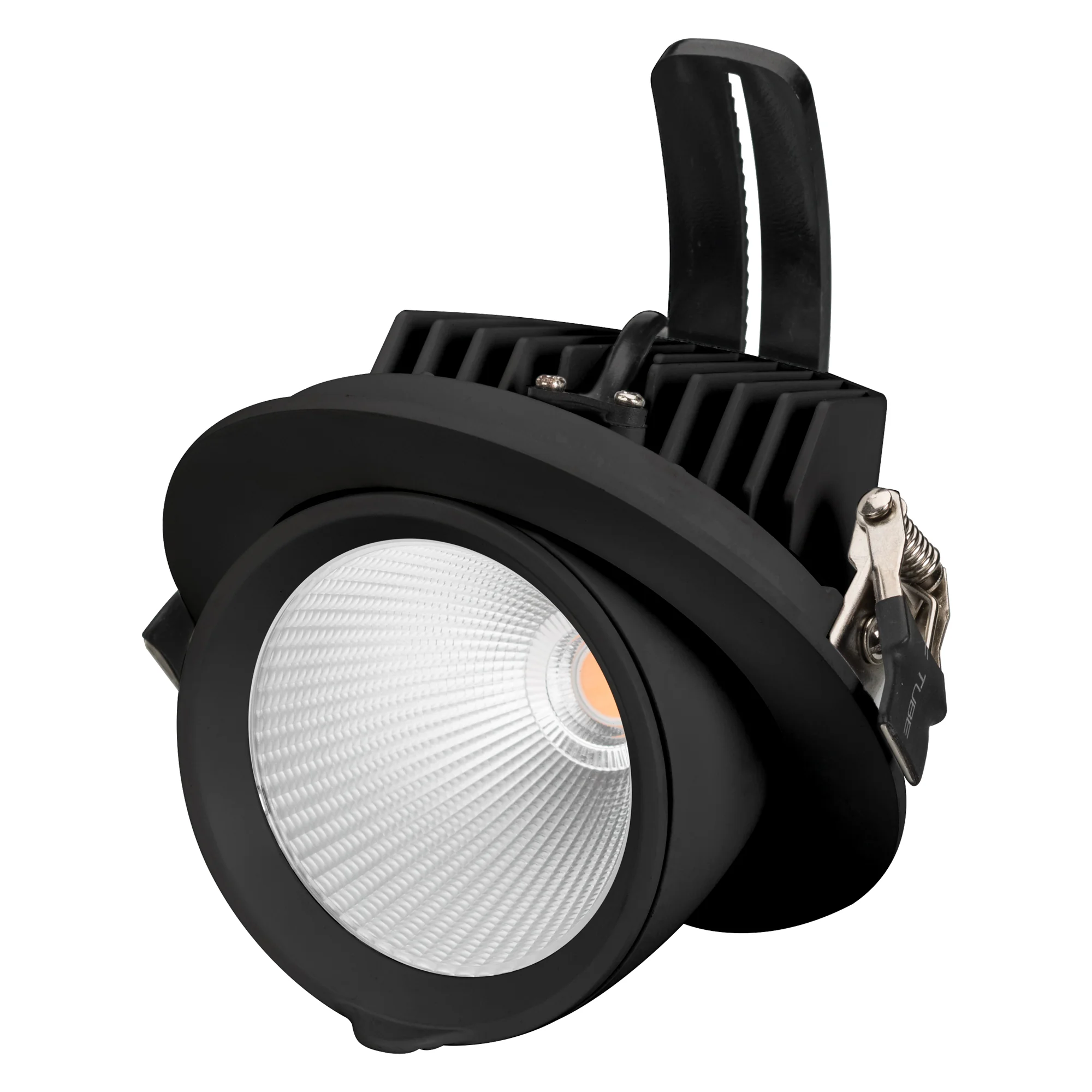 Светильник LTD-EXPLORER-R130-20W Day4000 (BK, 38 deg, 230V) 034522 - Встраиваемый поворотно-выдвижной светильник. Мощность 20 Вт, св. поток 1600-1800 лм, 80-90 лм/Вт, дневной 4000 K, CRI>90, угол 38°, напряжение питания 230 В. Черный круглый корпус из алю