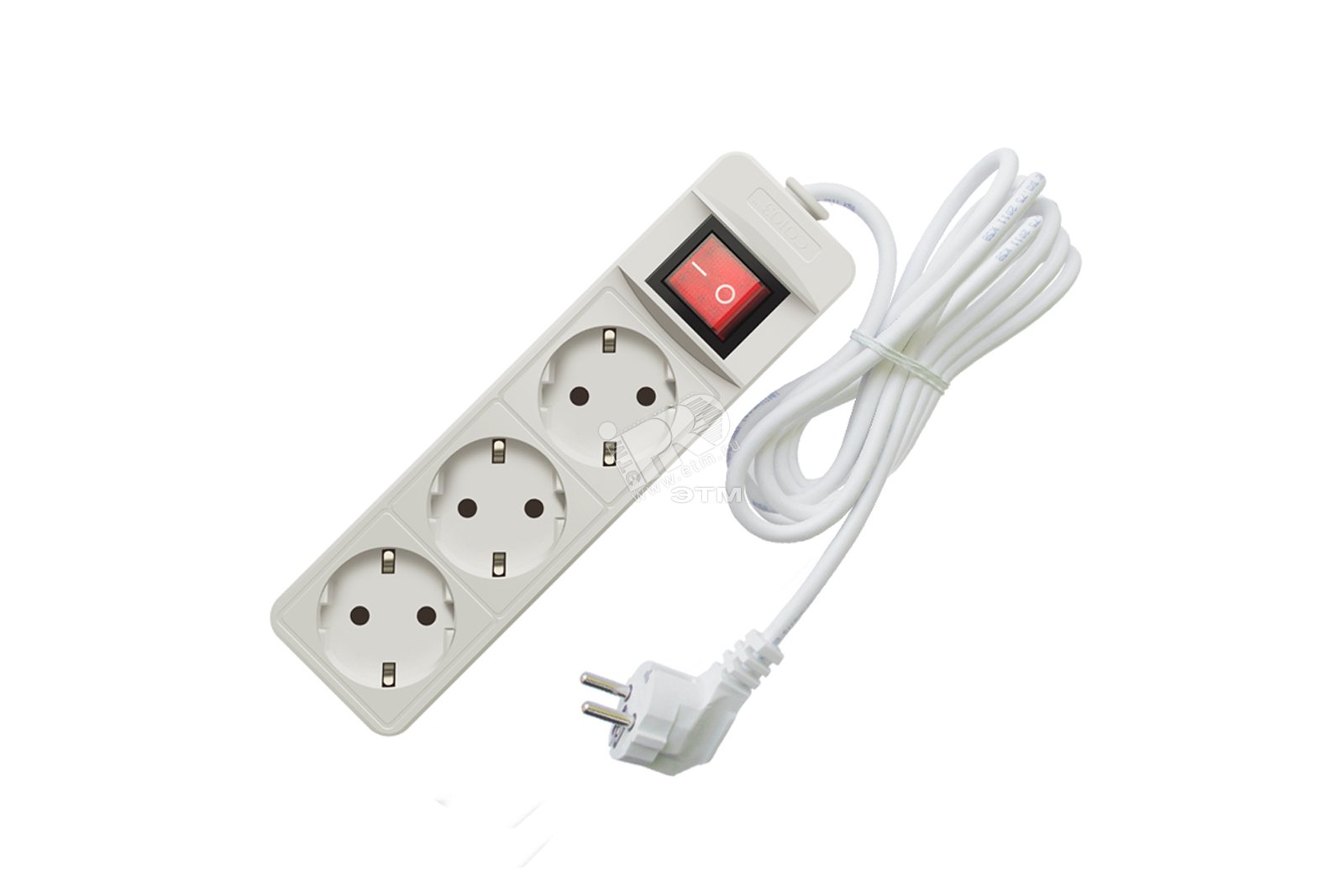 Удлинитель бытовой ТМ Союз 2200 Вт с заземлением с выключателем 3 гнезда ПВС 1,5м 481S-7301