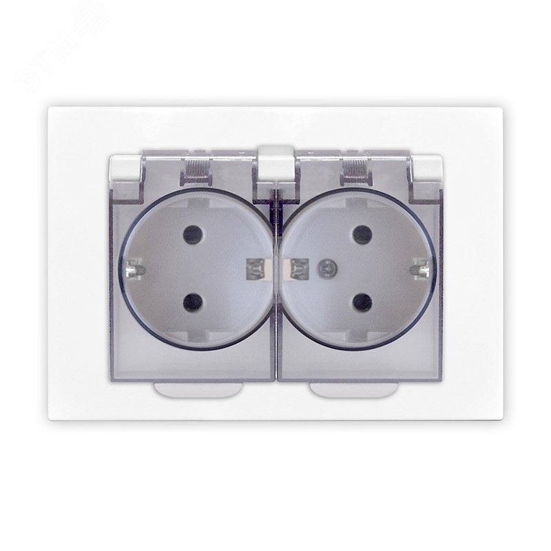 Розетка двухместная UNIVersal серия Афина с/з с прозрачной крышкой, с/у, 16А, 220В, механизм, белая (еврослот) A0031