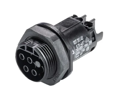 Разъем RST20i4  96.041.5053.1 - Розеточный разъем в панель, М25, IP68(69k), 4 полюса, винтовая фиксация провода, номинальные характеристики: 250/400V, 20A, цвет: черный, серия RST Classic