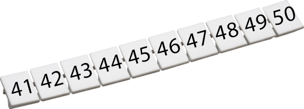 CA509/K5/H/41-50 - Маркировка для клемм шириной 5 мм, размер шильдика: 9,5*4,5 мм, 10 шильдиков, цвет: белый, нанесенные символы: 41-50 упаковка 100 шт.