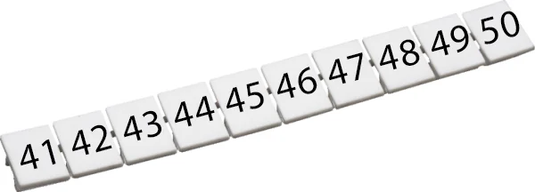 CA509/K5/H/41-50 - Маркировка для клемм шириной 5 мм, размер шильдика: 9,5*4,5 мм, 10 шильдиков, цвет: белый, нанесенные символы: 41-50 упаковка 100 шт.