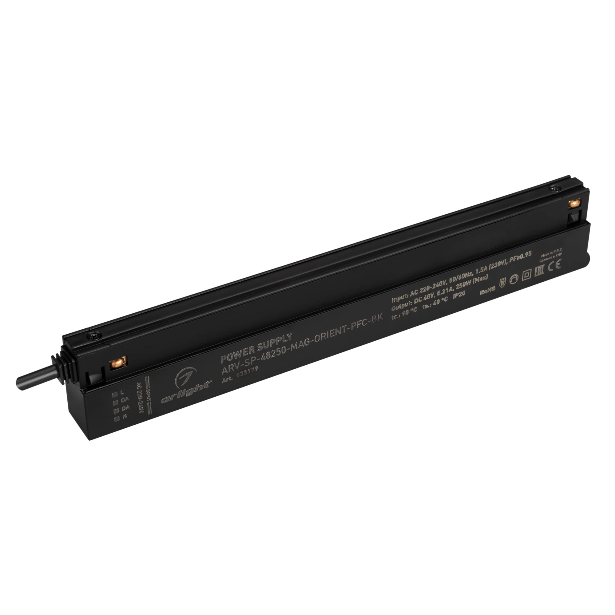 Блок питания ARV-SP-48250-MAG-ORIENT-PFC-BK (48V, 5.21A, 250W) 035779 - Источник напряжения с гальванической развязкой для магнитной системы. Входное напряжение 220-240 VAC. Выходные параметры: 48 В, 5.21 А, 250 Вт. Встроенный PFC >0,95. Сверхтонкий пласт