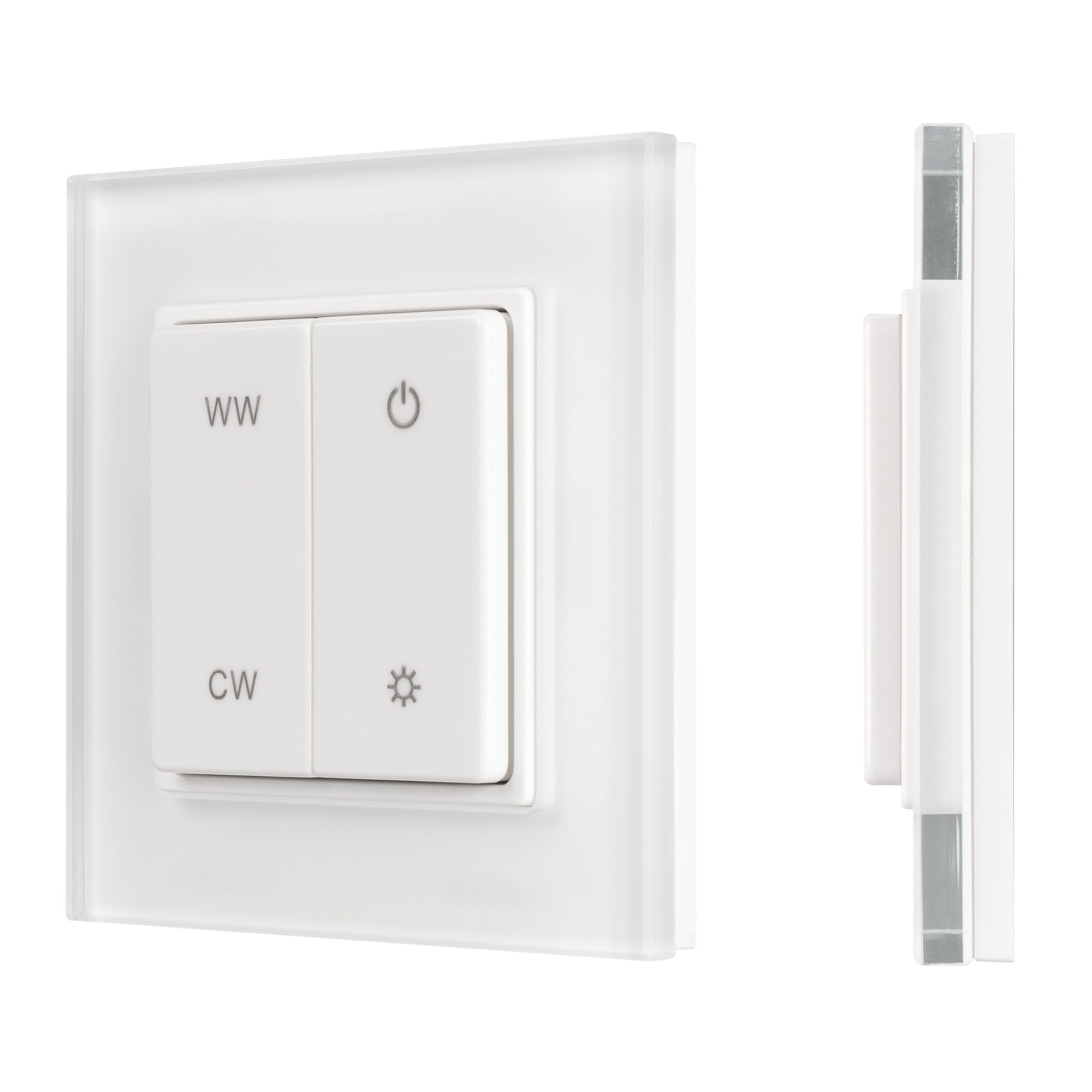 Панель SMART-P49-MIX-G-SUF (3V, 1 зона, Knob, 2.4G) 032985 - Накладная кнопочная панель 2.4 ГГц, цвет белый. Материал - стекло. Для управления мультибелыми (MIX) источниками света (ШИМ), 1 зона управления. Питание/рабочее напряжение 3VDC от батарейки CR20