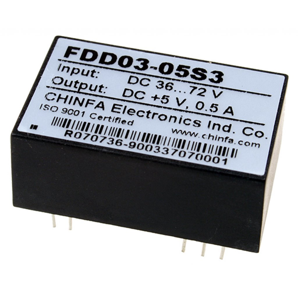 FDD03-05S3 - Преобразователь DC/DC, 2.5Вт, вход 36…72В, выход 5В/500мА, изоляция 1500В DC, корпус DIP24, 31.8х20.3х12.7мм, -40°С…+71°С