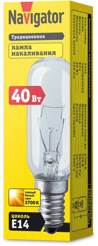 Лампа накаливания 61 206 NI-T25L-40-230-E14-CL 61206