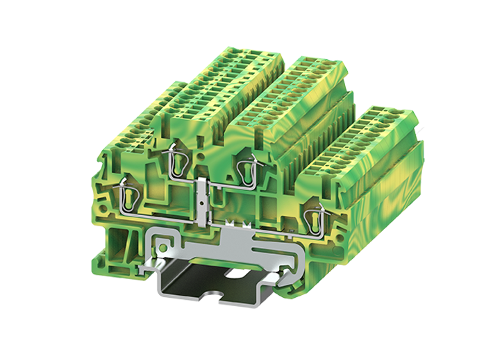Этажная клемма TCD1.5-2-PE - Этажная заземляющая клемма, тип фиксации провода: пружинный, номинальное сечение: 1,5 мм кв., ширина: 3,5 мм, цвет: желто-зеленый, тип монтажа: DIN 35
