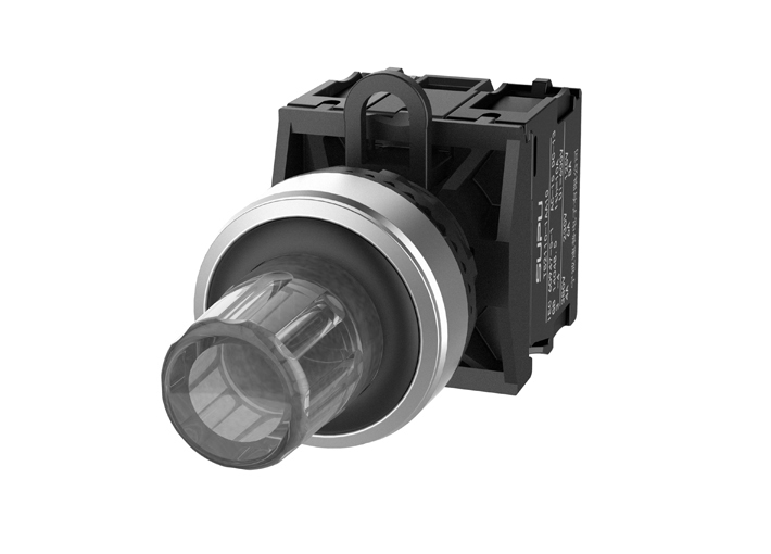 Кнопка "СТОП" (прозрачная) TS2527-0QL70-S10 - Нажимная кнопка "СТОП", с блокировкой, LED AC 220V, алюминиевое переднее кольцо, с мгновенным нажатием, с контактной группой 1NO, диаметр головки кнопки 29,5 мм, диаметр посадочного отверстия: 22 мм, цвет: про