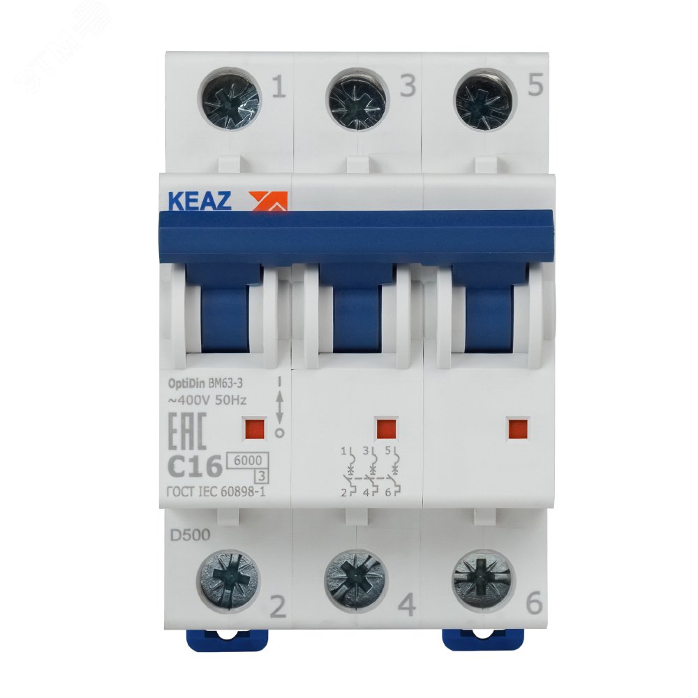 Выключатель автоматический модульный 3п C 16А 6кА OptiDin BM63-3C16-УХЛ3 КЭАЗ 260791