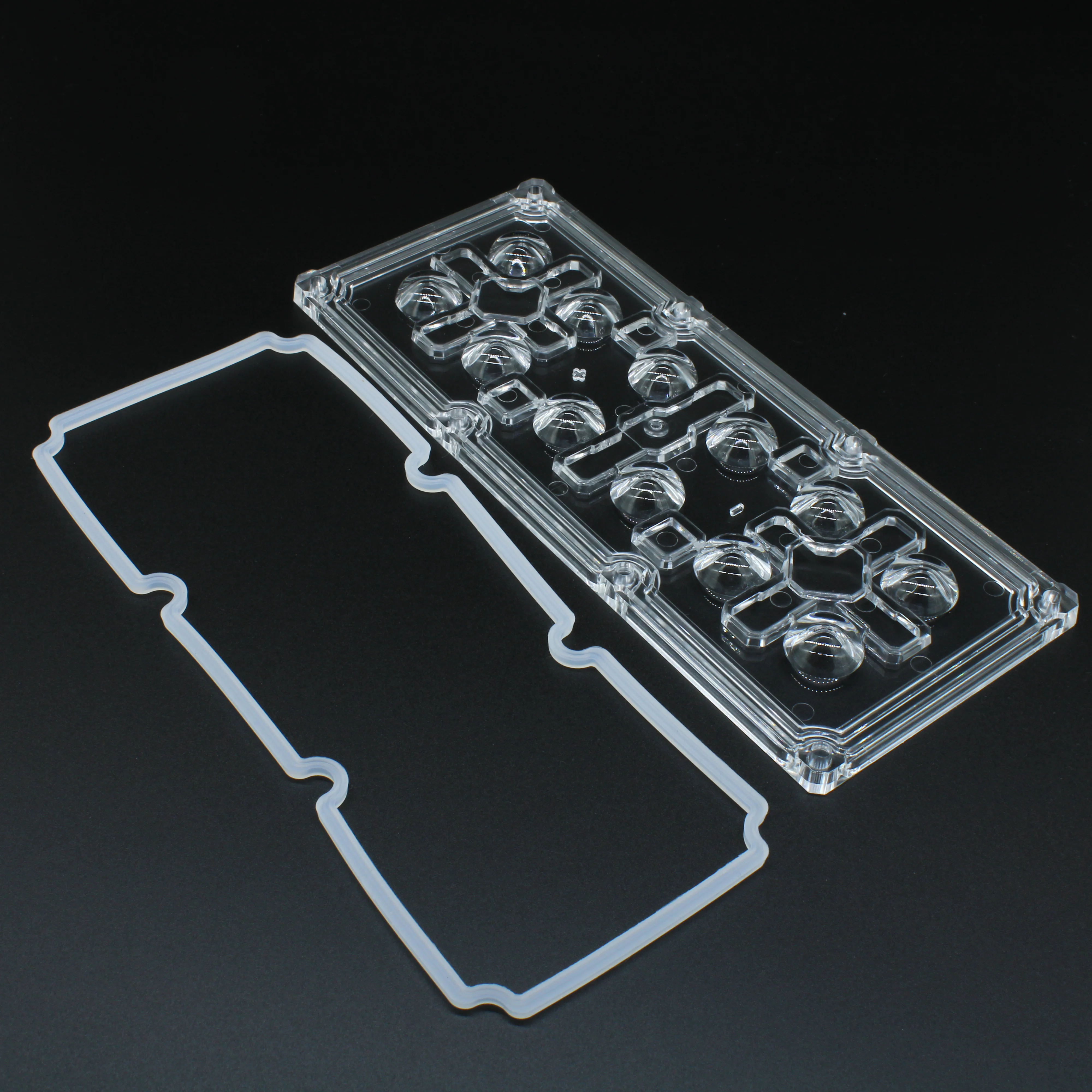 ALHB173D12LED120G-NEW - Групповая прямоугольная линза 2x6 на 12 светодиодов 3030/3535/5050, эфф=93%, 120°, 173x71.4mm   H:mm, PMMA,  обновленная версия.