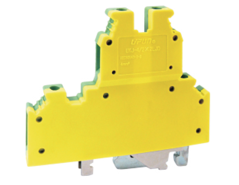 Заземляющая клемма UKJ-4/2X2LJDEE - Заземляющая этажная клемма, серия EE, тип фиксации провода: винтовой, номинальное сечение: 4 мм кв., ширина: 6,2 мм, цвет: желто-зеленый, стандарт GB/T14048.1, тип монтажа: DIN 35