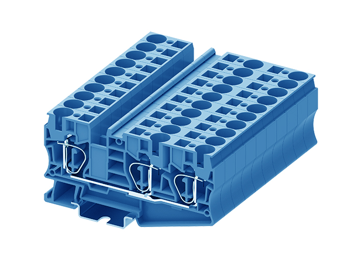 Проходная клемма TC10-3-BU - Проходная клемма, 3 точки подключения, пружинный, номинальное сечение: 10 мм кв., 57A, 1000V, ширина: 10,2 мм, цвет: синий, тип монтажа: DIN