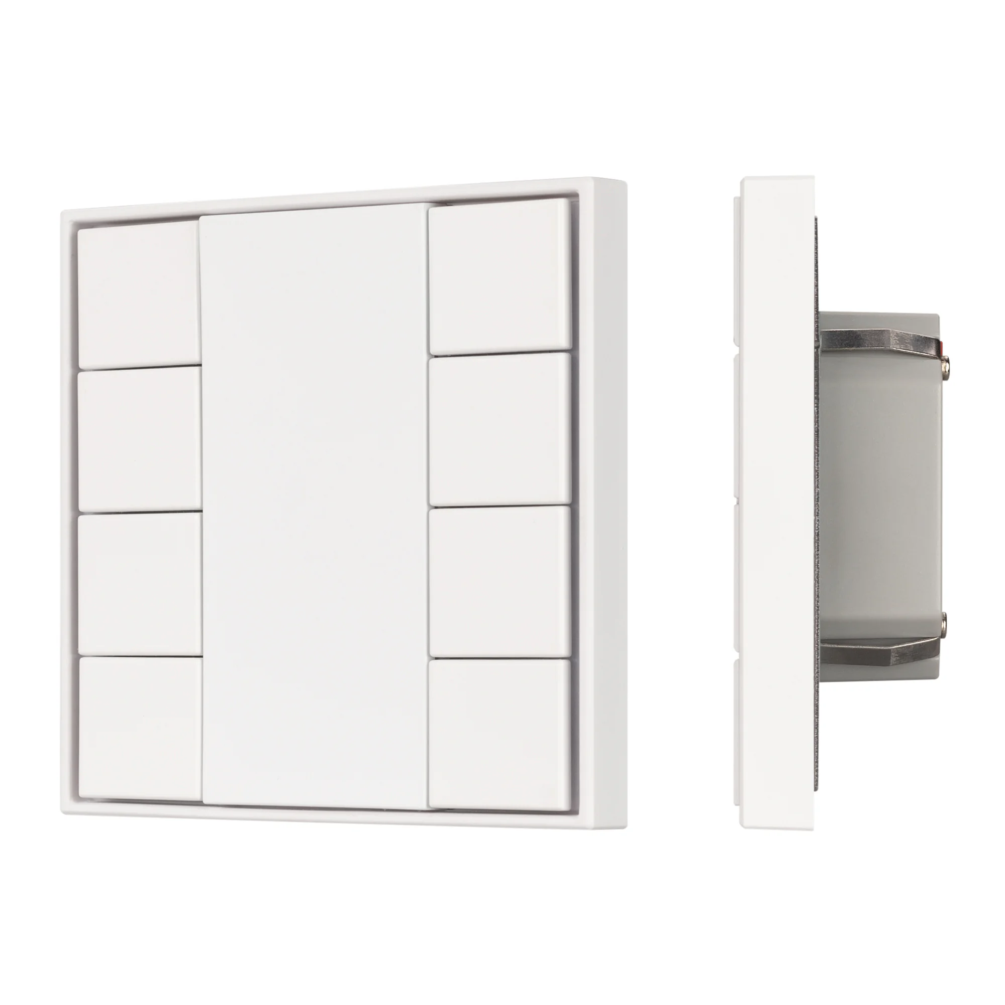 INTELLIGENT ARLIGHT Кнопочная панель KNX-301-22-8-SH-IN White (BUS, Frame) 037723 - Универсальная многофункциональная встраиваемая настенная панель для систем KNX. 8 клавиш. Тонкая рамка, материал - пластик. Цвет корпуса - белый. Питание от шины KNX DC 21