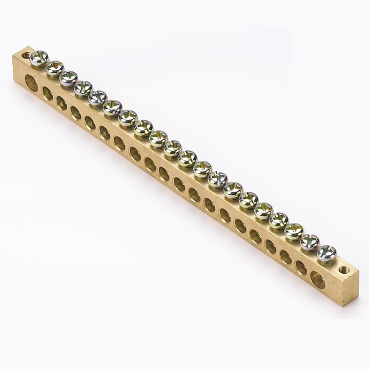 Шина PEN "ноль-земля" (8х12мм) 20 отверстий латунь крепеж по краям PROxima sn0-125-20-k