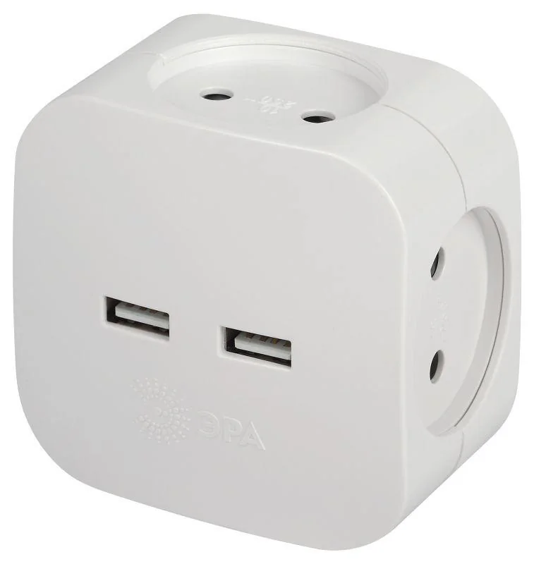 Разветвитель электрический SP-4-USB-W на 4 розетки 220В+ 2xUSB 2400мА без заземл 10А бел. Б0049532
