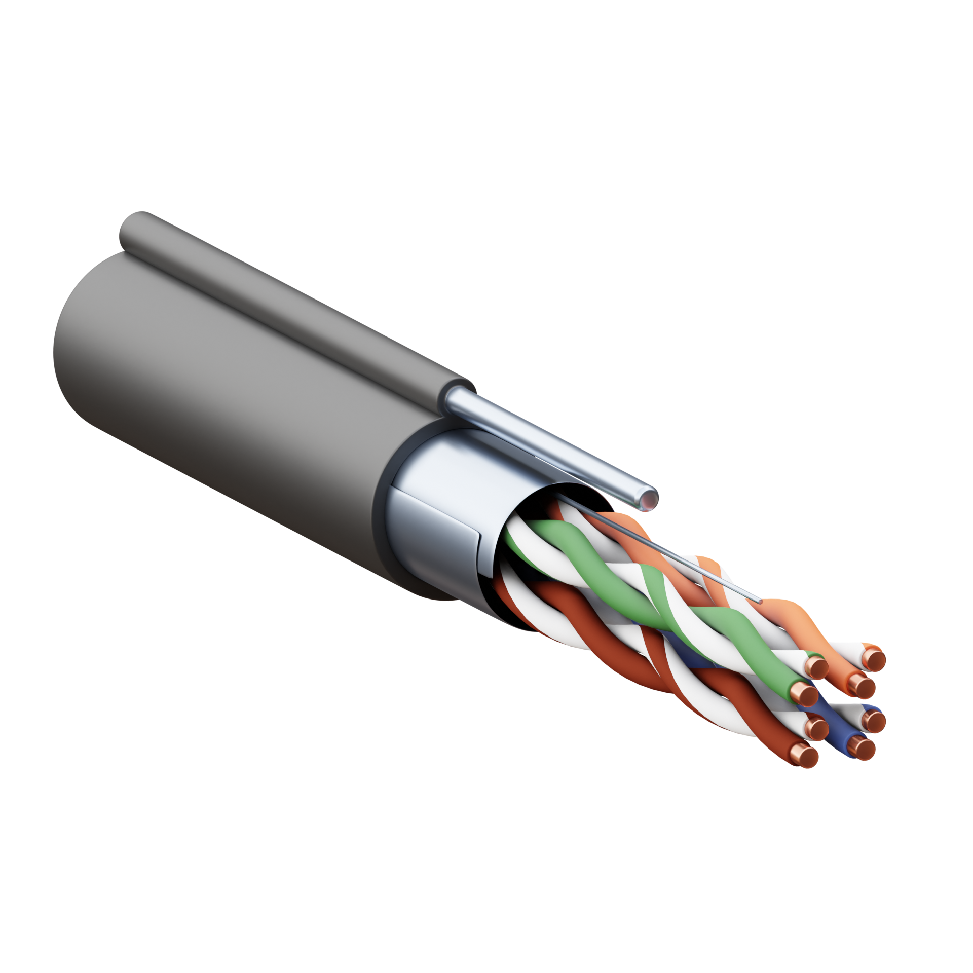 Кабель витая пара TERACOM PRO Cat.5E F/UTP 4 пары solid 24AWG с тросом сталь 1,2 мм оболочка LDPE цвет черный (катушка 305м)