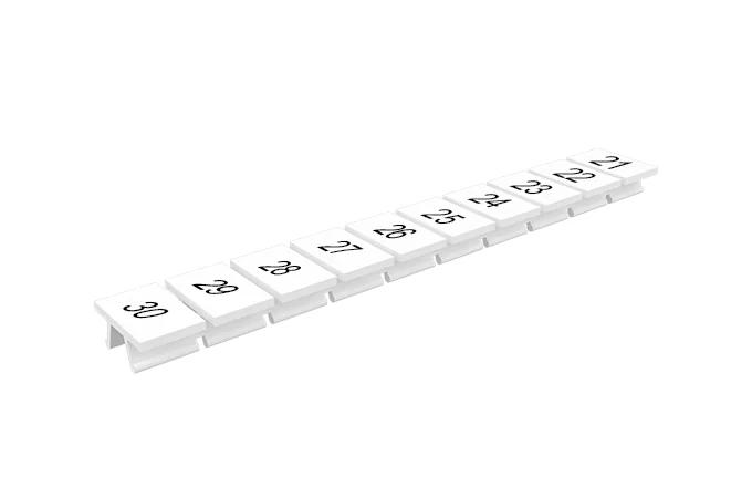 Маркировка 308801/21...30V - Маркировочные шильдики для клемм TU/TP/TC, сечением 6 мм кв., 10 шильдиков, нанесенные символы: 21…30, с вертикальным расположением, цвет белый