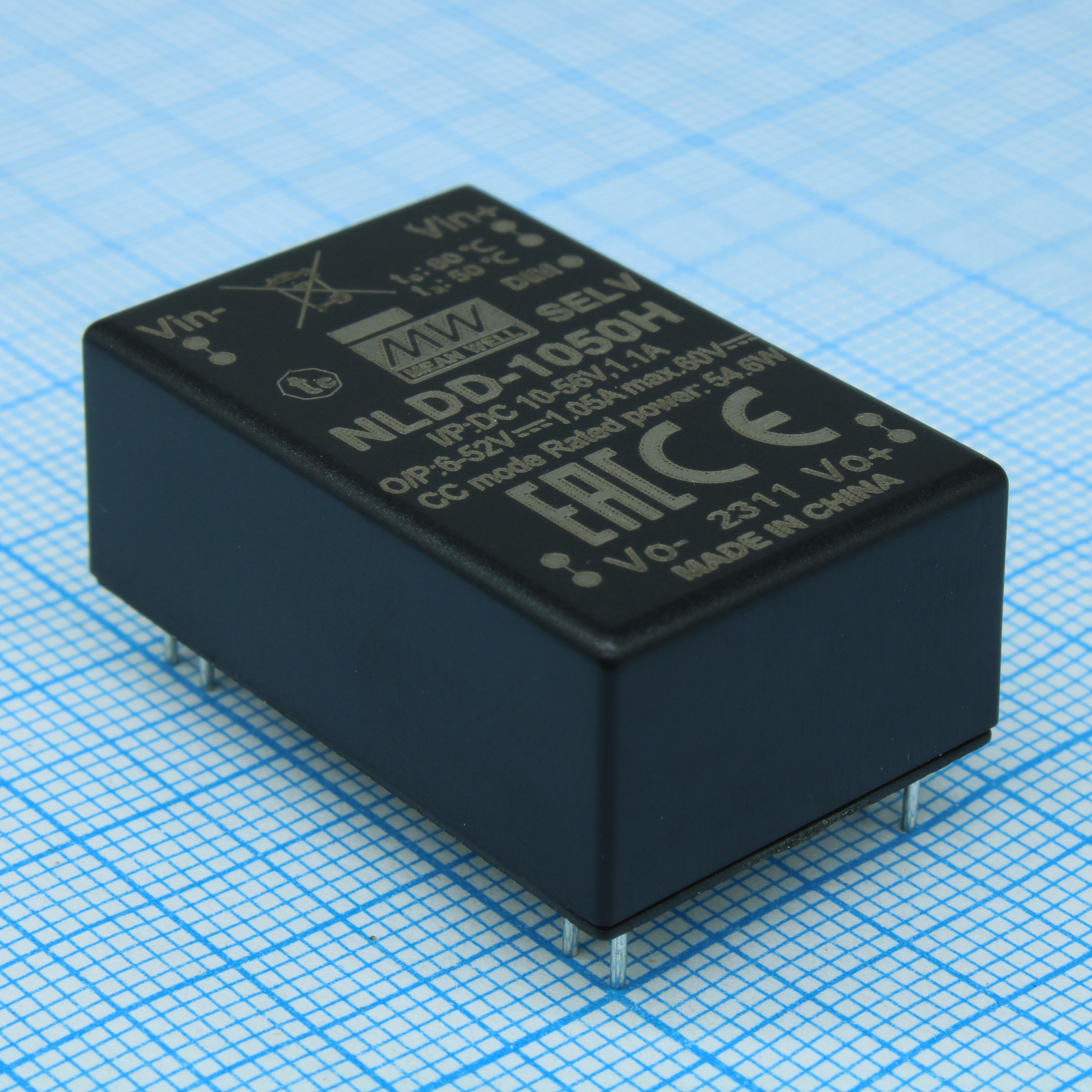 NLDD-1050H - DC/DC LED понижающий, вход 10…56В, выход 6…52В/1.05А, КПД до 96%, вход On/Off/DIMM, 32.1x20.5x12.5мм, в плату, -40…50°C, пластик