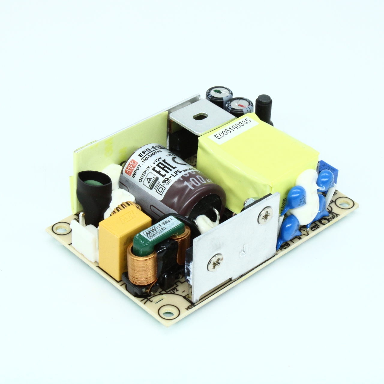 EPS-65S-12 - AC-DC, 65Вт, вход 80…264V AC, 47…63Гц, выход 12В/5.42A, рег. вых 11.4…13.2В, изоляция 3000В AC, открытая плата 76.2х50.8х24мм, -30…+70°С