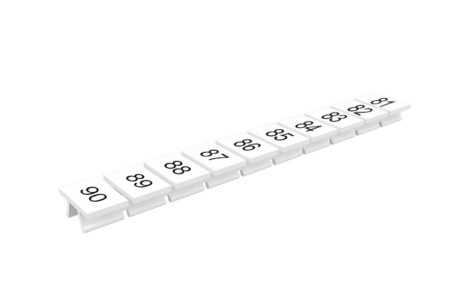 Маркировка 306801/81...90V - Маркировочные шильдики для клемм TU/TP/TC, сечением 4 мм кв., 10 шильдиков, нанесенные символы: 81…90, с вертикальным расположением, цвет белый