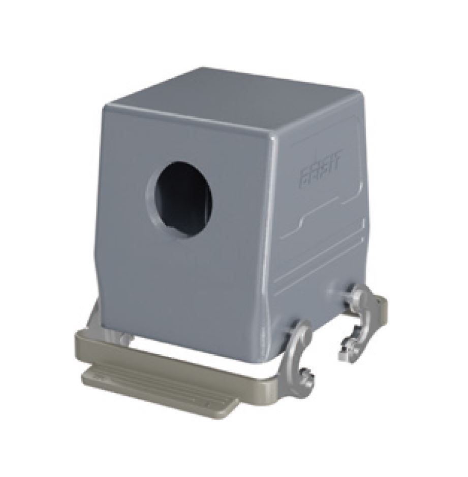 Крышка разъема H32B-SO-2L-PG42 - Крышка разъема на кабель, типоразмер 32B, стандартное исполнение, без уплотнителя, 1 отверстие с резьбой для кабельных вводов PG42, с боковым расположением, с двумя защелками, материал корпуса: алюминиевый сплав